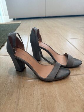 Madden Girl Gray Suede Ankle Strap Block Heels